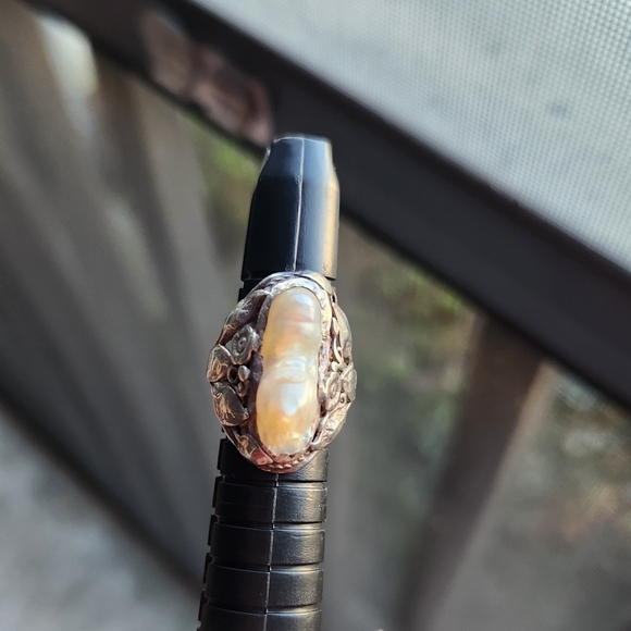Handmade Sterling Silver 925 Vintage Baroque Pearl Floral Ring Sz 3 - Picture 7 of 8